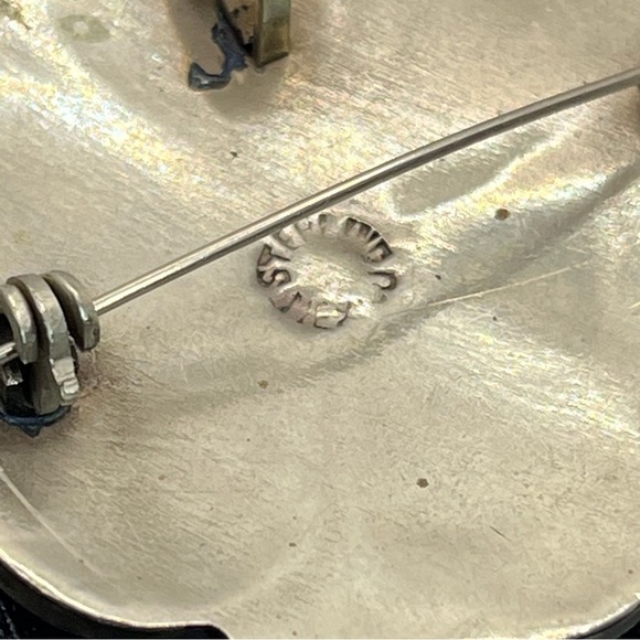 VTG Sterling Silver MEXICO Inlay Brooch Pendant Flower 1.5" - Picture 3 of 9